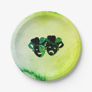 Comedy and Tragedy Theater Design Green Paper Plates