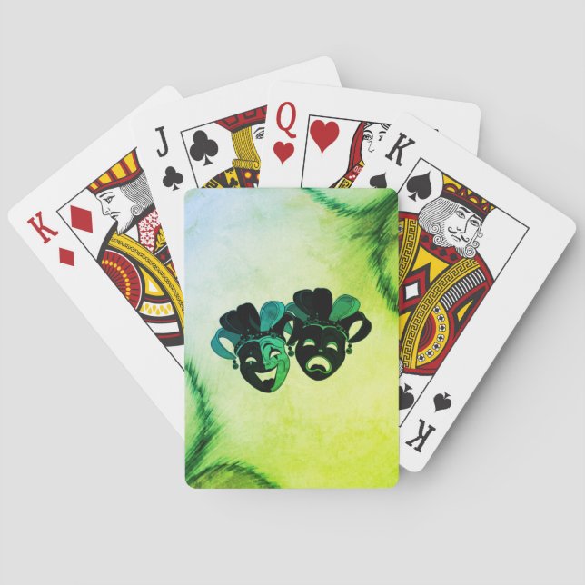  Comedy and Tragedy Theater Design Green Poker Cards (Back)