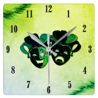  Comedy and Tragedy Theater Design Green Square Wall Clock