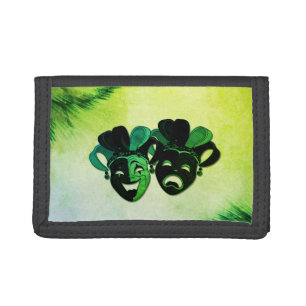 Comedy and Tragedy Theater Design Green Tri-fold Wallet