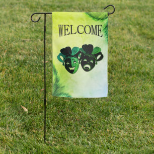 Comedy and Tragedy Theater Design Green Welcome Garden Flag
