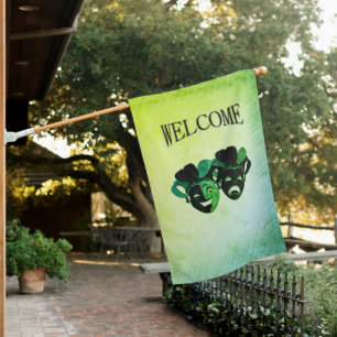 Comedy and Tragedy Theater Design Green Welcome House Flag