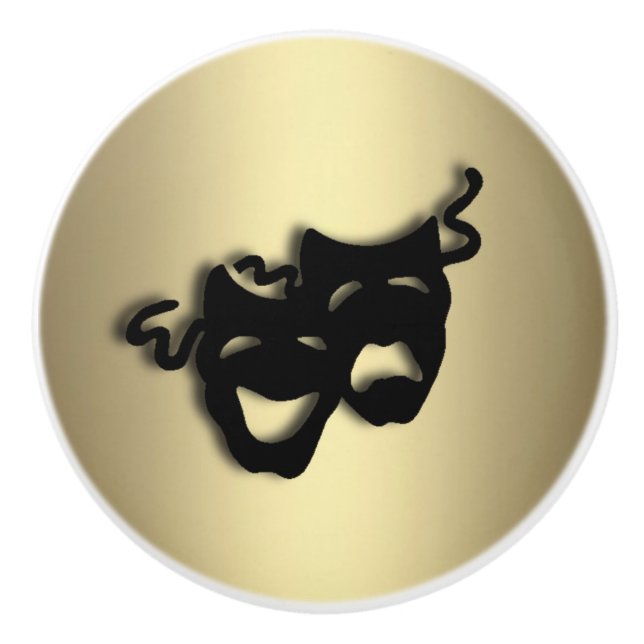 Comedy and Tragedy Theater Gold Ceramic Knob (Front)