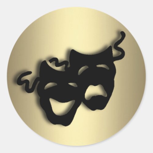 Comedy and Tragedy Theater Gold Classic Round Sticker