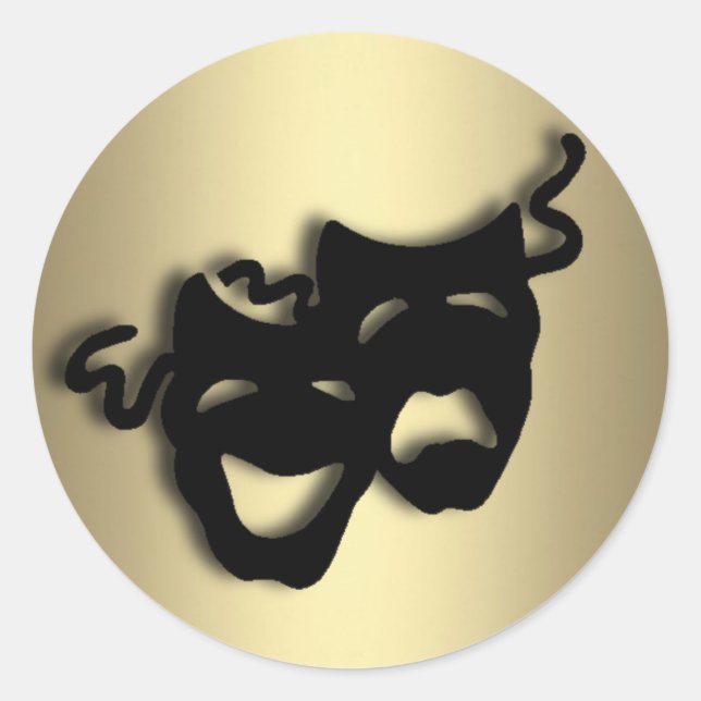Comedy and Tragedy Theater Gold Classic Round Sticker (Front)