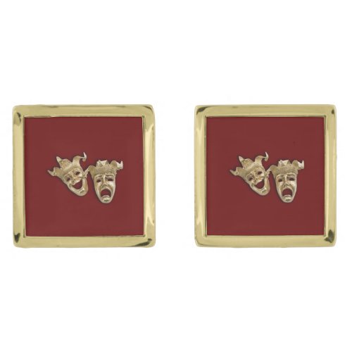 Comedy and Tragedy Theater Gold Cufflinks
