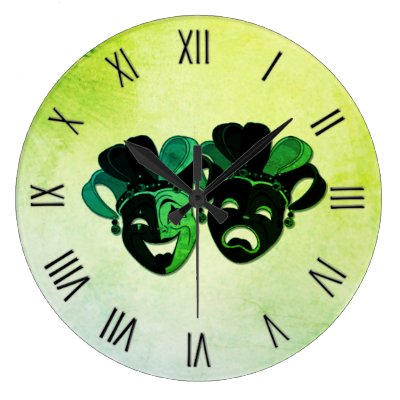  Comedy and Tragedy Theater Green Square Numerals Large Clock