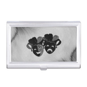 Comedy and Tragedy Theater Jester Masks Silver Business Card Case