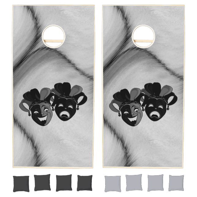 Comedy and Tragedy Theater Jester Masks Silver Cornhole Set (Set)