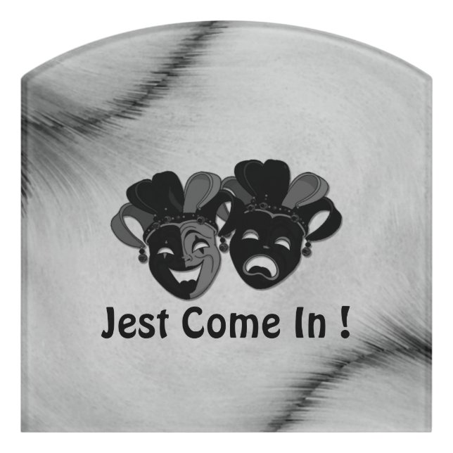 Comedy and Tragedy Theater Jester Masks Silver Door Sign (Contour Front)