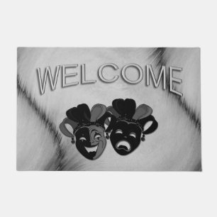 Comedy and Tragedy Theater Jester Masks Silver Doormat