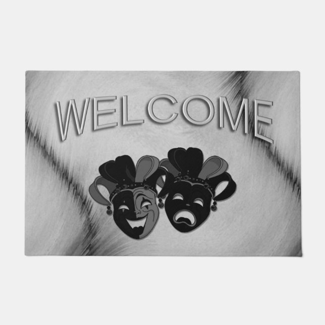 Comedy and Tragedy Theater Jester Masks Silver Doormat (Front)