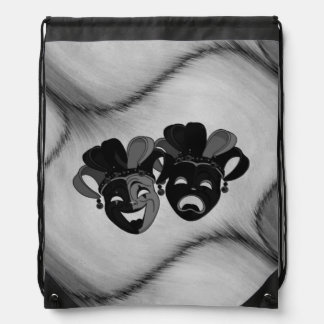 Comedy and Tragedy Theater Jester Masks Silver Drawstring Bag