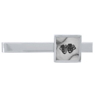 Comedy and Tragedy Theater Jester Masks Silver Finish Tie Bar