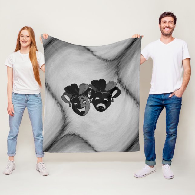 Comedy and Tragedy Theater Jester Masks Silver Fleece Blanket (In Situ)