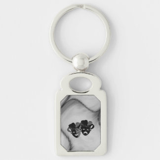 Comedy and Tragedy Theater Jester Masks Silver Keychain