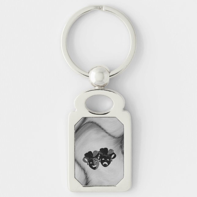 Comedy and Tragedy Theater Jester Masks Silver Keychain (Front)