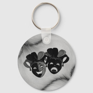 Comedy and Tragedy Theater Jester Masks Silver Keychain
