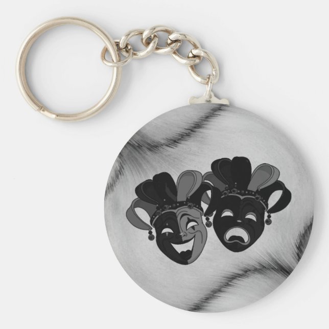 Comedy and Tragedy Theater Jester Masks Silver Keychain (Front)