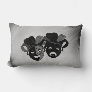 Comedy and Tragedy Theater Jester Masks Silver Lumbar Pillow