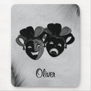 Comedy and Tragedy Theater Jester Masks Silver Mouse Pad