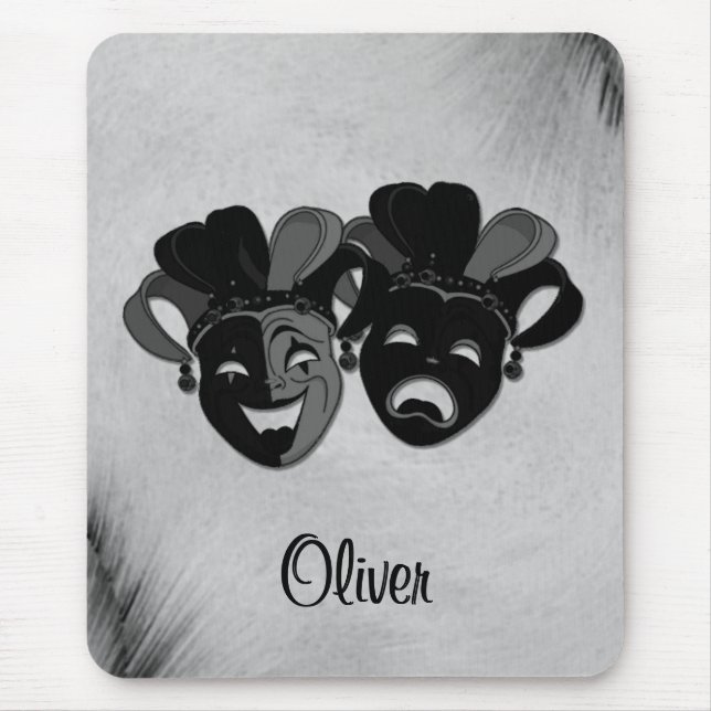 Comedy and Tragedy Theater Jester Masks Silver Mouse Pad (Front)