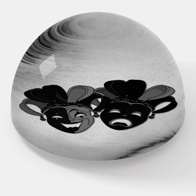 Comedy and Tragedy Theater Jester Masks Silver Paperweight (Angled)