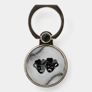Comedy and Tragedy Theater Jester Masks Silver Phone Ring Stand
