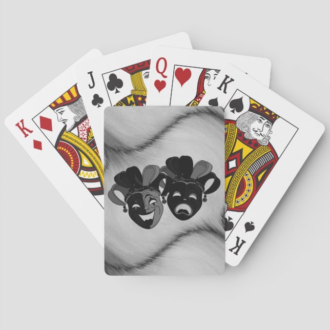 Comedy and Tragedy Theater Jester Masks Silver Poker Cards (Back)