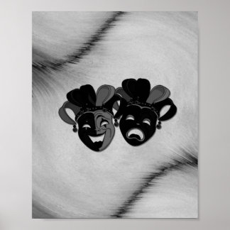 Comedy and Tragedy Theater Jester Masks Silver Poster