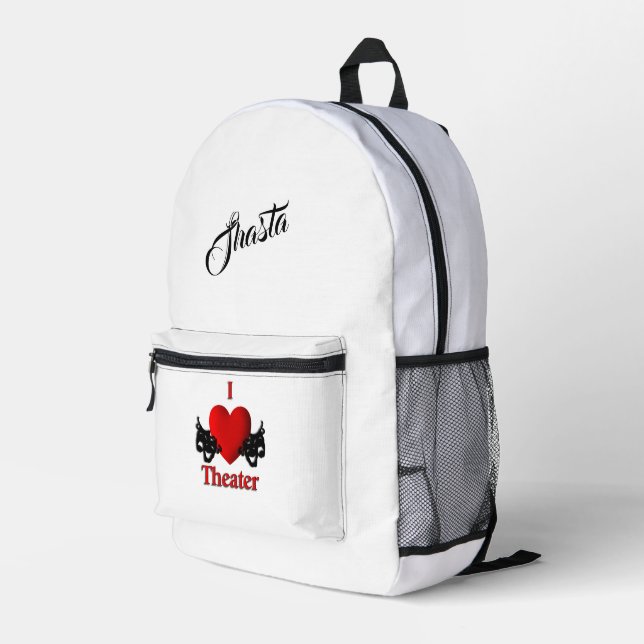 Comedy and Tragedy Theater Mask Name  Printed Backpack (Back Corner Right)