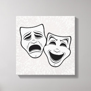 Comedy And Tragedy Theater Masks Black Line Canvas Print