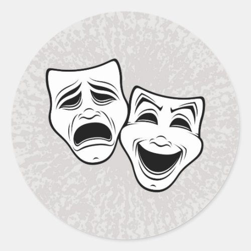 Comedy And Tragedy Theater Masks Black Line Classic Round Sticker