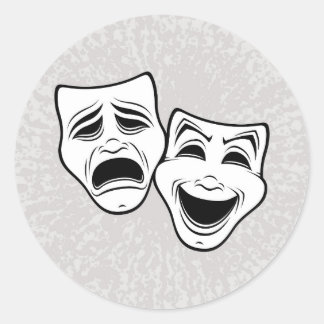 Comedy And Tragedy Theater Masks Black Line Classic Round Sticker