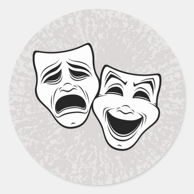 Comedy And Tragedy Theater Masks Black Line Classic Round Sticker (Front)