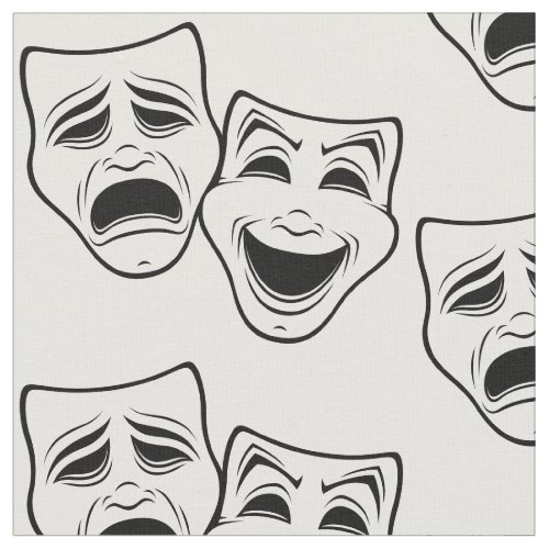 Comedy And Tragedy Theater Masks Black Line Fabric
