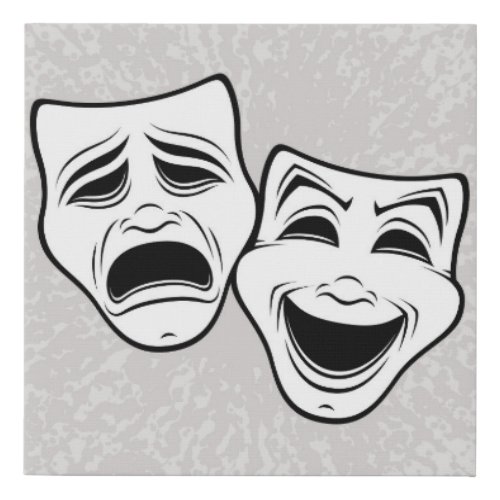 Comedy And Tragedy Theater Masks Black Line Faux Canvas Print