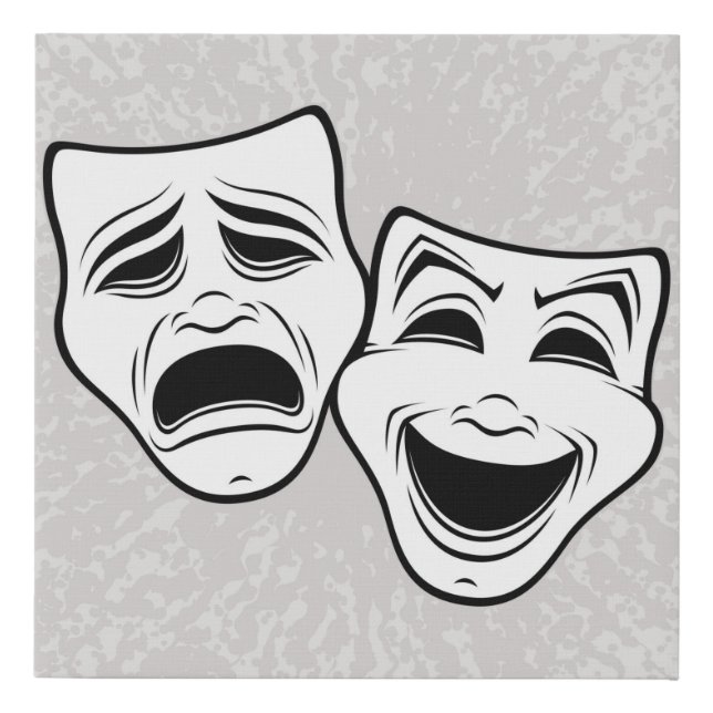 Comedy And Tragedy Theater Masks Black Line Faux Canvas Print (Front)