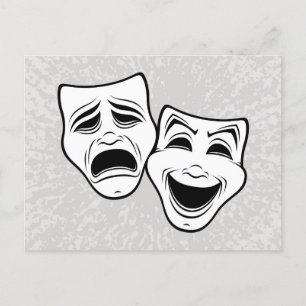 Comedy And Tragedy Theater Masks Black Line Holiday Postcard