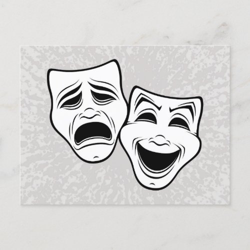 Comedy And Tragedy Theater Masks Black Line Holiday Postcard