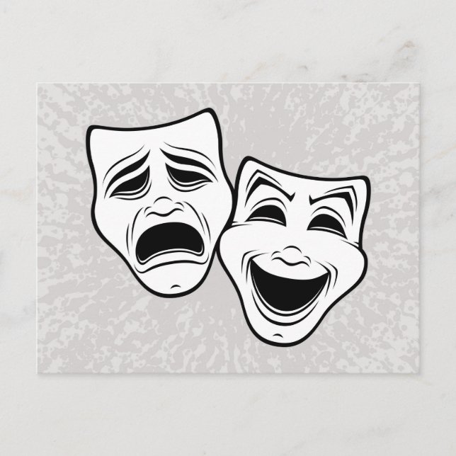 Comedy And Tragedy Theater Masks Black Line Holiday Postcard (Front)