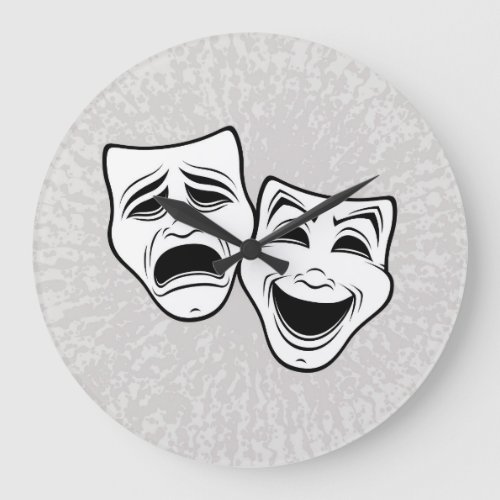 Comedy And Tragedy Theater Masks Black Line Large Clock