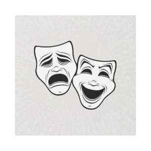 Comedy And Tragedy Theater Masks Black Line Metal Print