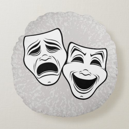 Comedy And Tragedy Theater Masks Black Line Round Pillow