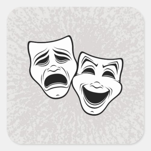 Comedy And Tragedy Theater Masks Black Line Square Sticker