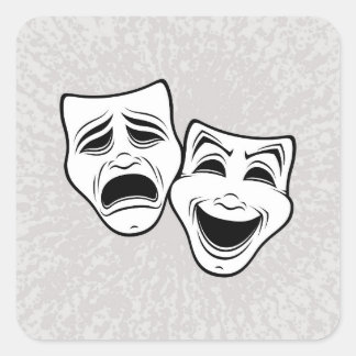 Comedy And Tragedy Theater Masks Black Line Square Sticker