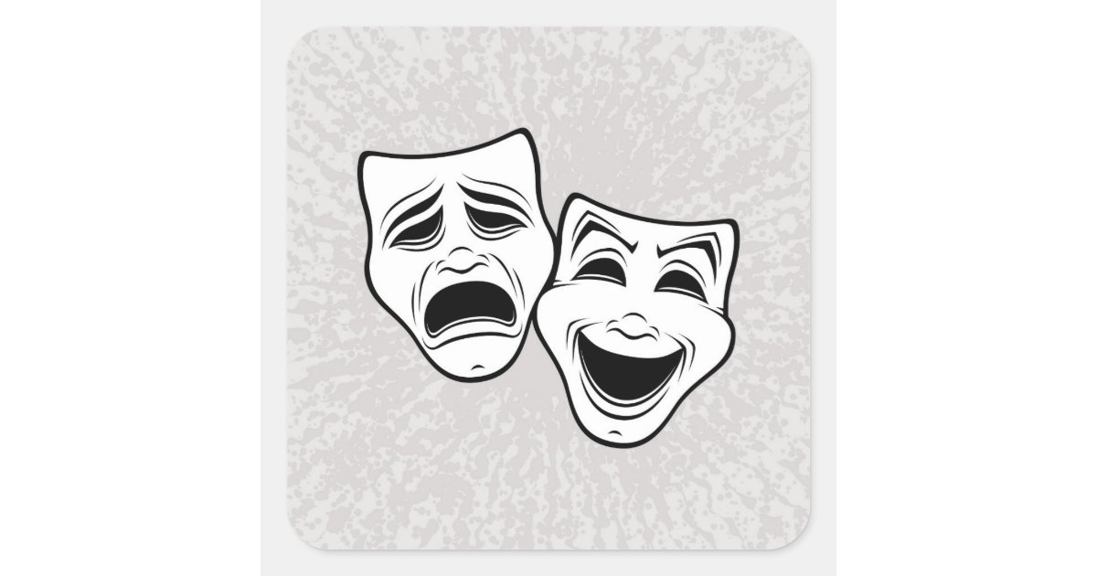Comedy And Tragedy Theater Masks Black Line Square Sticker | Zazzle