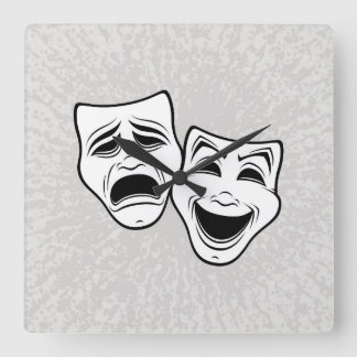 Comedy And Tragedy Theater Masks Black Line Square Wall Clock