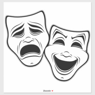 Comedy And Tragedy Theater Masks Black Line Sticker
