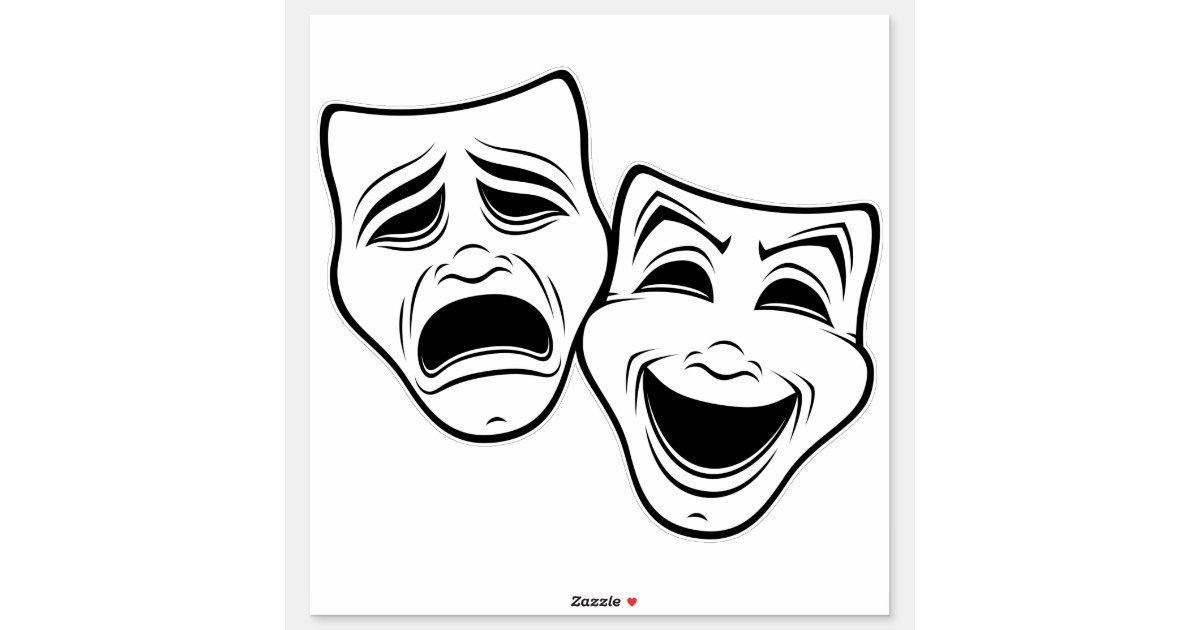 Comedy And Tragedy Theater Masks Black Line Sticker